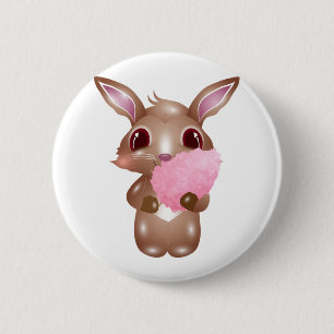 cute bunny with pink cotton candy 2 inch round button