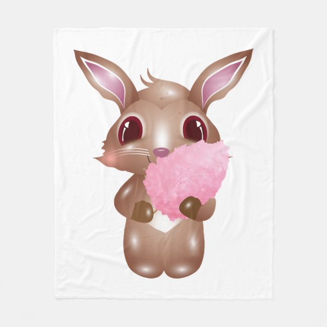 cute bunny with pink cotton candy fleece blanket (Front)