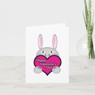 Cute Bunny with Pink Valentines Day Heart Holiday Card