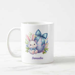 Cute bunny with purple egg and blue bow coffee mug