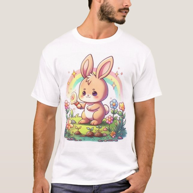 Cute Bunny with Rainbow T-Shirt (Front)