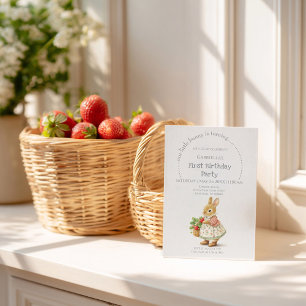 Cute Bunny with strawberries Birthday Invitation