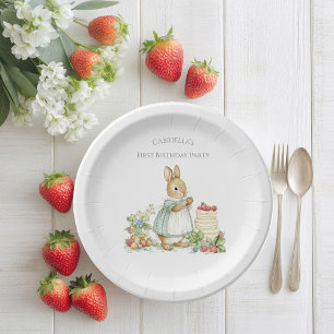 Cute Bunny with strawberries Paper Plate