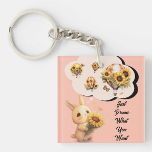 Cute Bunny With Sunflower Acrylic Keychain