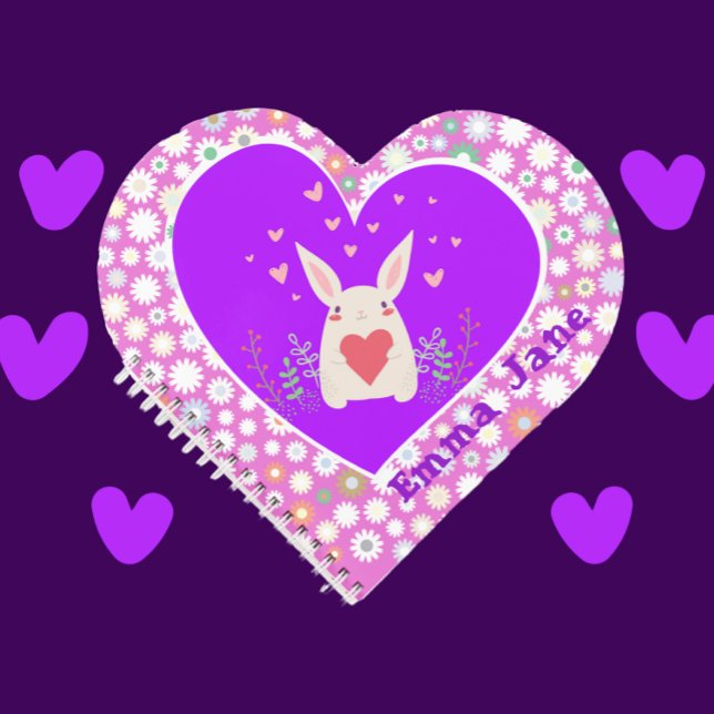 Cute Bunny with Sweet Hearts and Flowers Notebook (Creator Uploaded)