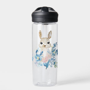 Cute Bunny with watercolor flowers Water Bottle