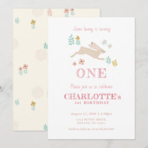 Cute Bunny Yellow Floral Kid Girl First Birthday