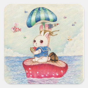 Cute bunny's first voyage square sticker