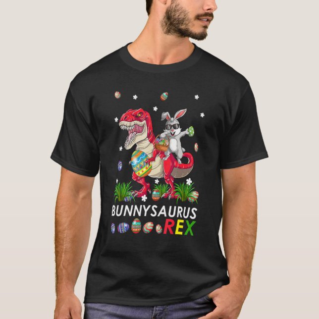 Cute Bunnysaurus Rex T Rex Dino & Dabbing Rabbit E T-Shirt (Front)