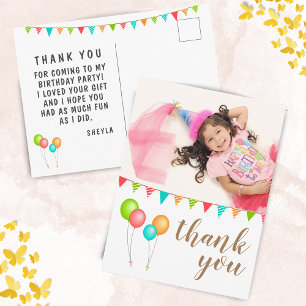 Cute Bunting Flag Birthday Photo Thank you Postcard