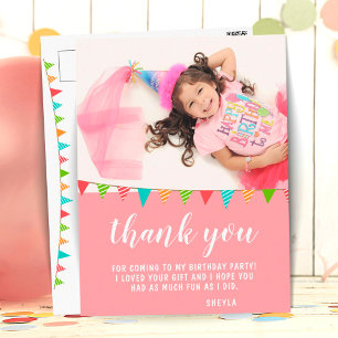 Cute Bunting Flag Pink Birthday Photo Thank you Postcard