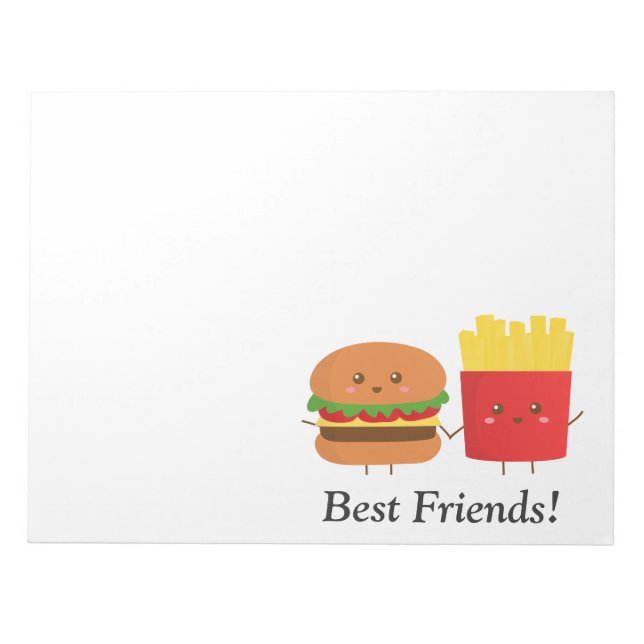 Cute Burger and Fries, Best Friends Notepad (Front)