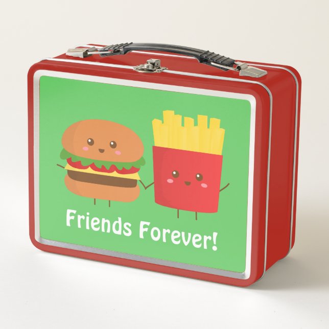 Cute Burger and Fries Friends Forever Lunch Box (Front)