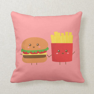 Cute Burger and Fries, Friends Forever Throw Pillow