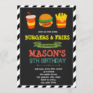 Cute burger et frites invitation au thème