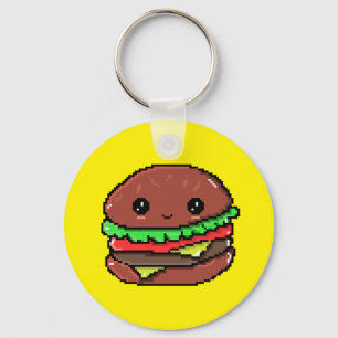 Cute Burger Kawaii 8 bit pixel yellow Keychain