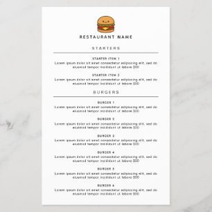 Cute Burger Restaurant Menu