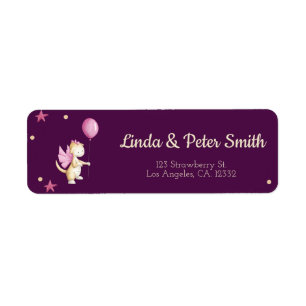 Cute Burgundy Dragon with Balloon Return Address