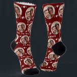 Cute Burgundy Newlyweds Photo Wedding Socks<br><div class="desc">These cute burgundy wine wedding socks feature the newlywed couple's photo and white hearts in an offset pattern and your names and wedding date! These are perfect as a bridal party favour, or as a bridal or couple's shower gift for the happy couple! Background colour is also customizable to match...</div>