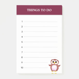 Cute Burgundy Owl & Editable Things To Do Post-it Notes