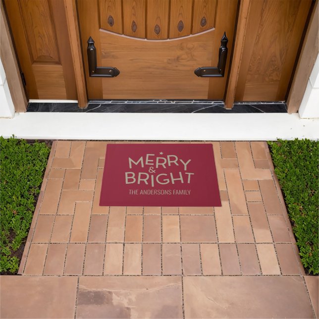 Cute Burgundy Red Bright Merry Christmas Decor Doormat (Outdoor)