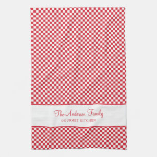 Cute Burgundy Red White French Plaid Check Gourmet Kitchen Towel
