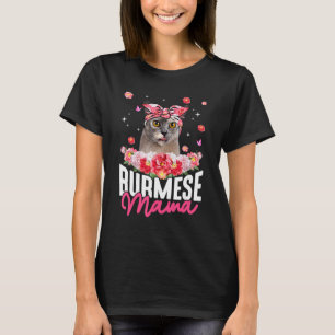Cute Burmese Mama Flower Bandana Cat Mother's Day T-Shirt