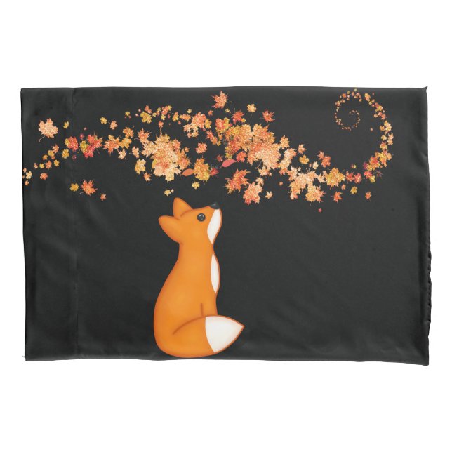 Cute Burnt Orange Fox and Autumn Leaves  Pillowcase (Front)