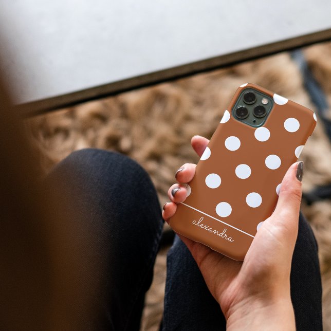 Cute Burnt Orange Polka Dot Pattern Personalized Case-Mate iPhone Case (Creator Uploaded)