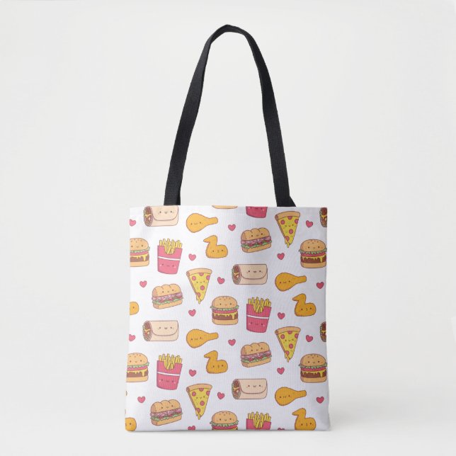 Cute Burrito Pizza Sandwich Burger Fries Pattern Tote Bag (Front)