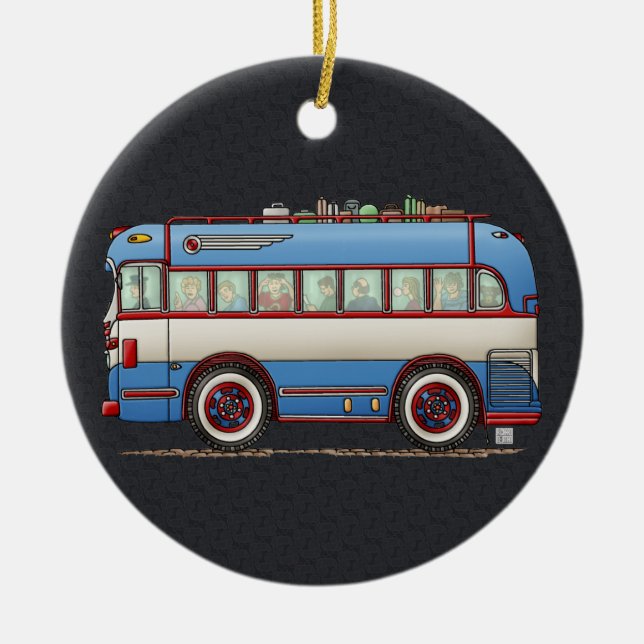 Cute Bus Tour Bus Ceramic Ornament (Front)