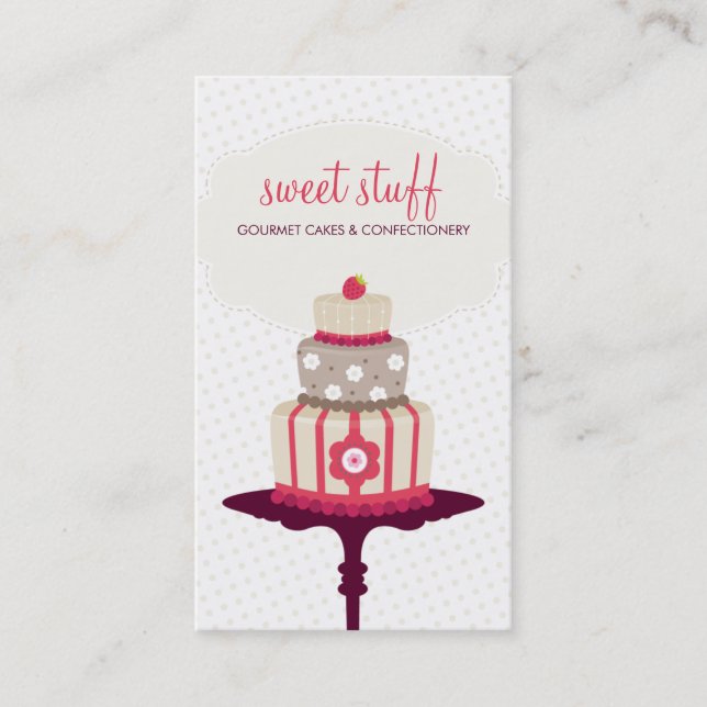 CUTE BUSINESS CARD sweet cake bakery red gold (Front)