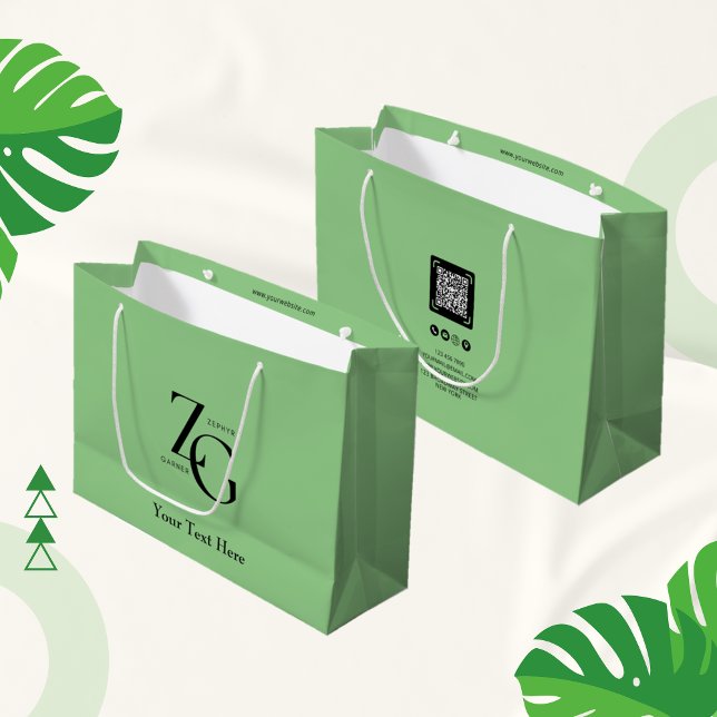 Cute Business Custom Logo With QR Code Light Green Large Gift Bag (Creator Uploaded)