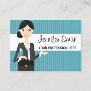 Cute Business Woman Illustration With Black Hair Card
