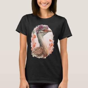 Cute Bustard Bird Watching Flower Crown Floral Bir T-Shirt