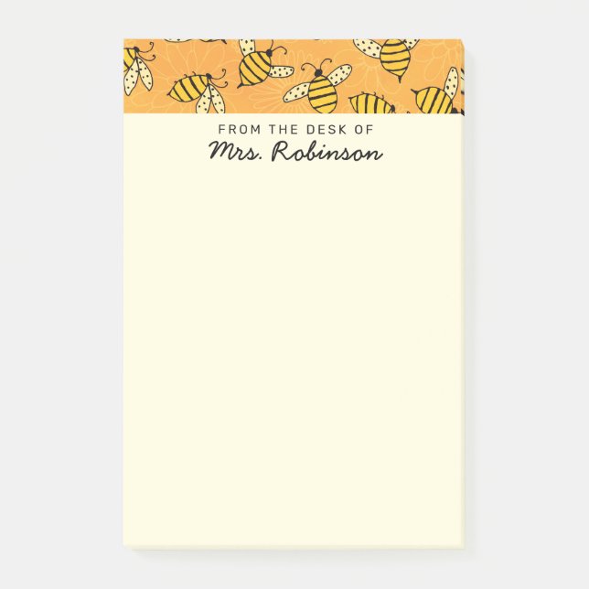 Cute Busy Bees Teacher From the Desk of 4x6 Post-it Notes (Front)