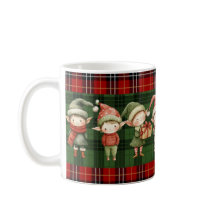 Cute Busy Elves Christmas Green Plaids 