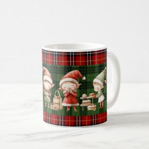 Cute Busy Elves Christmas Green Plaids Coffee Mug
