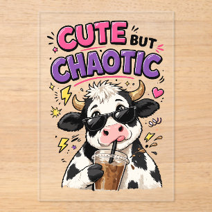 Cute but chaotic cow with iced coffee acrylic invitations