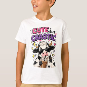 Cute but chaotic cow with iced coffee T-Shirt