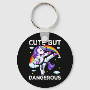 Cute but Dangerous Karate Taekwondo Unicorn Girl Keychain