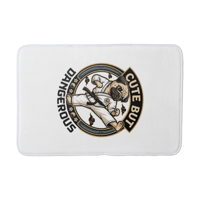 Cute But Dangerous Pug Dog Karate Kick_1 Bath Mat (Front)
