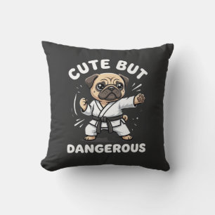 Cute But Dangerous Pug Dog Karate Throw Pillow