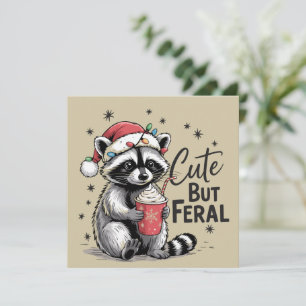 Cute But Feral Christmas Raccoon Cute Animal Xmas Holiday Card