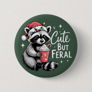 Cute But Feral Christmas Raccoon Funny Animal 2 Inch Round Button