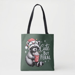 Cute But Feral Christmas Raccoon Funny Animal Tote Bag