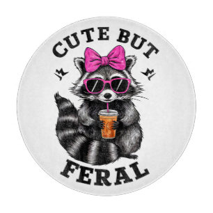 Cute But Feral Funny Colorful Racoon With Sunglass Cutting Board