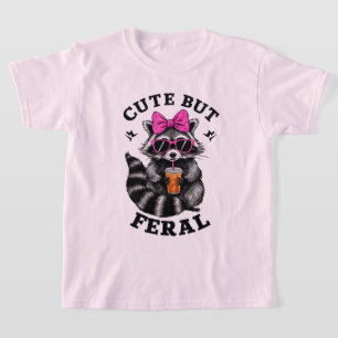 Cute But Feral Funny Colorful Racoon With Sunglass T-Shirt