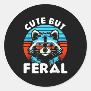 Cute But Feral Funny Colorful Racoon With Sungles  Classic Round Sticker