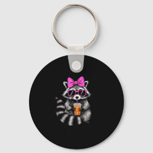 Cute But Feral Funny Colorful Racoon With Sungles  Keychain